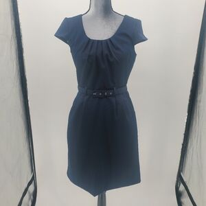 ◇◇ Olivia Matthews Navy Blue Career Wear Scoop Neck Short Sleeve Dress Size 8P